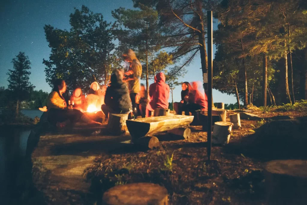group-of-people-near-bonfire-near-trees-during-nighttime